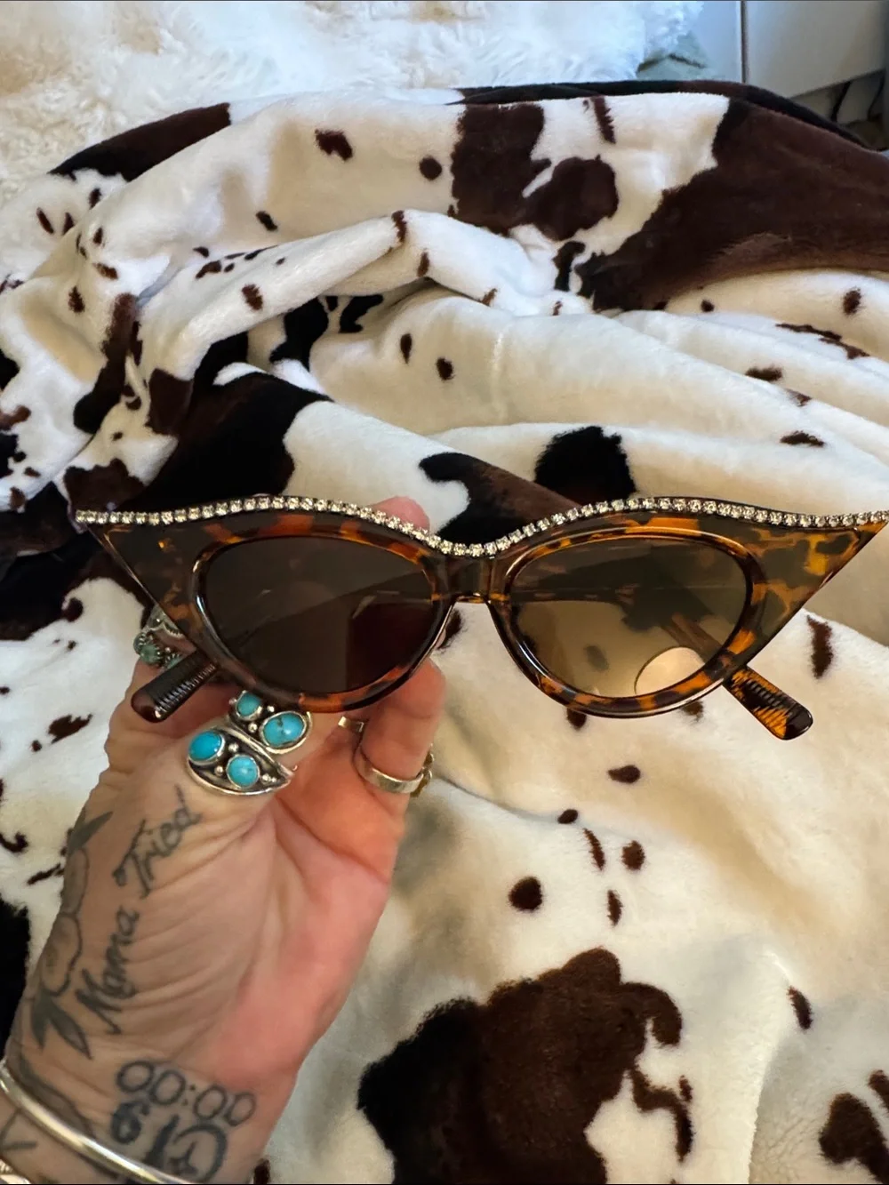Source Unknown Tortoiseshell Cat-Eye Sunglasses with Rhinestone Accent - Brown